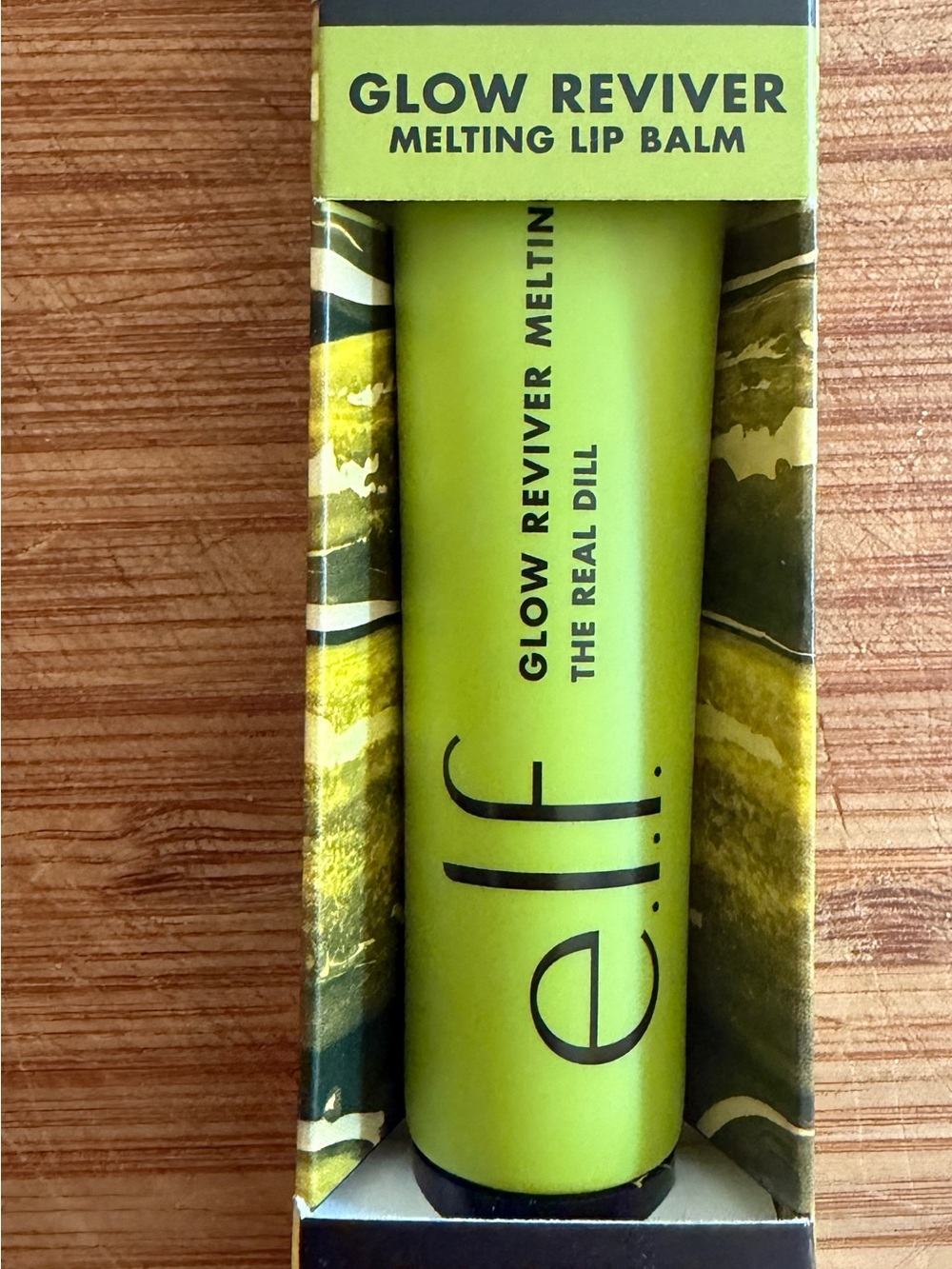 E.L.F. Glow Reviver Melting Lip Balm in Green. “The real dill” pickle flavor